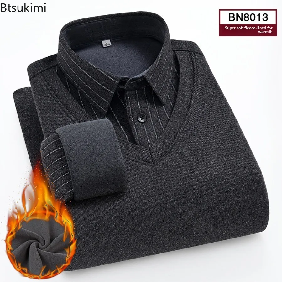 الرجال الصوف طويلة الأكمام البلوز بولو طوق سترة تريكو شريط البلوزات الخريف الشتاء سميكة الدافئة بلون الرجال الملابس