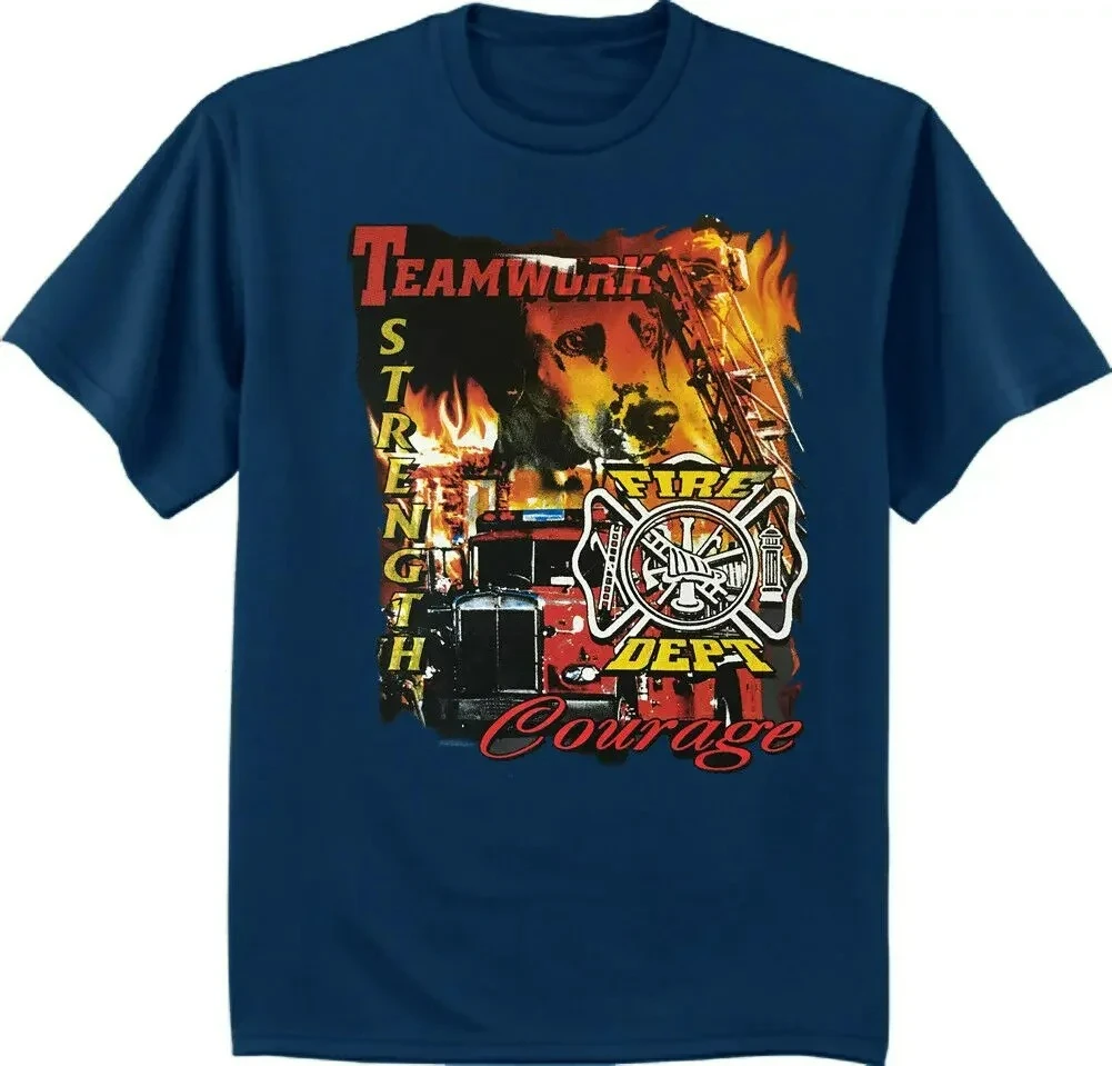 Fire Dept. Teamwork Strenght Courage Firefighter Fireman Gift T-Shirt 100% Cotton O-Neck Summer Short Sleeve Casual Mens T-shirt