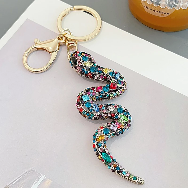 2025 Creative Retro Chinese Zodiac Diamond Snake Car Pendant Colorful Snake Keychain Bag Hanging Decoration Small Party Gift