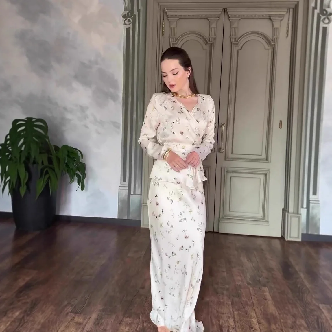 

Женские длинные юбки Ид, топ, праздничный костюм, мусульманский комплект из 2 предметов, цветочный принт, Дубай, ислам, арабская, Саудовская, наряды, юбка, ансамбли, Рамадан