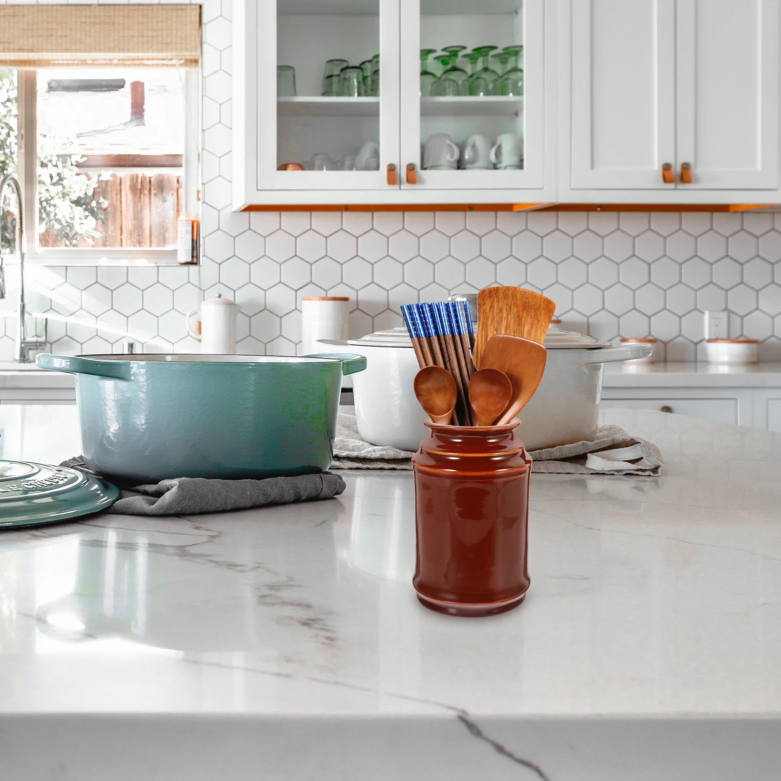 

Ceramic Kitchen Utensil Holder for Cutlery Storage Chopstick Spoon Organizer Compact Countertop Container Dishware Stand