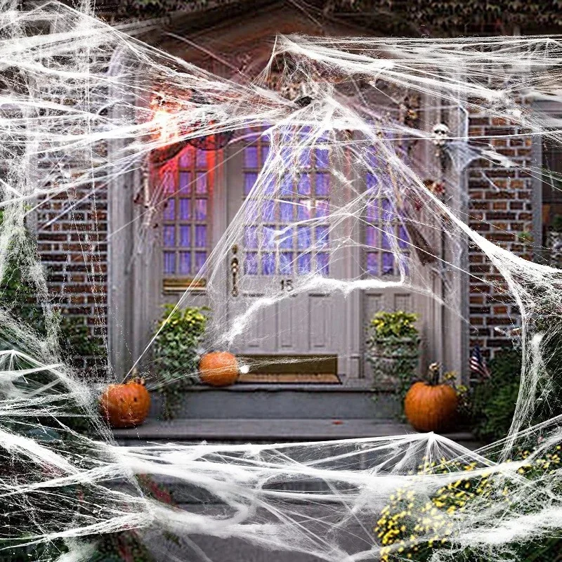 Halloween Decorations Artificial Spider Web Super Stretch Cobwebs with Fake Spiders Scary Party Scene Decor Horror House Props