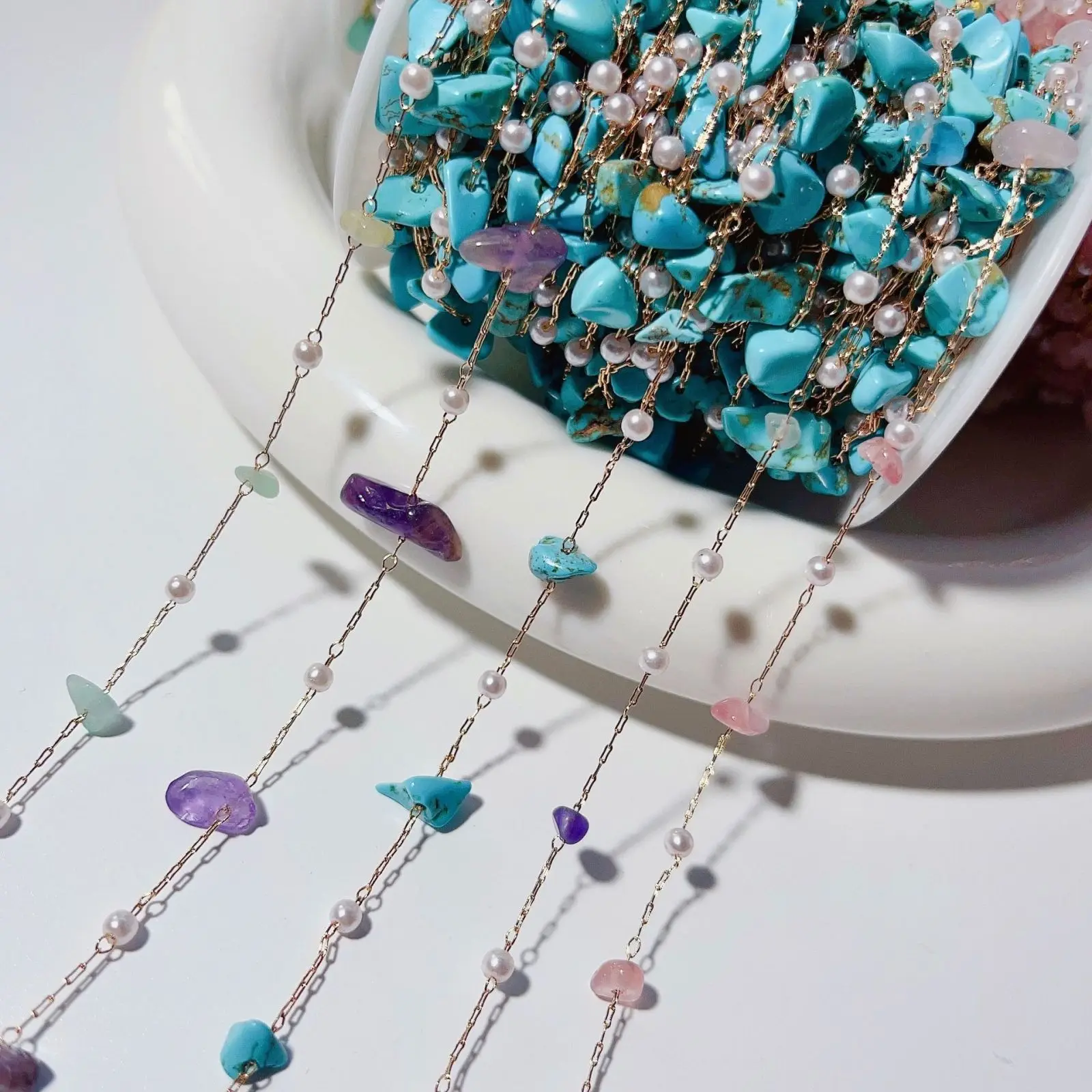 

DIY Chain,Natural Gravel Highlight Pearl Color Retaining Handmade Loose Chain Necklace Earrings Material Beaded Cross Stitch