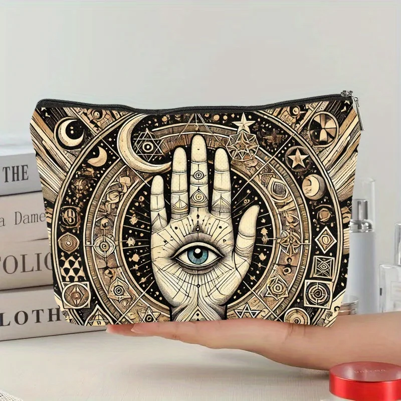 A Mysterious hand and celestial symbols makeup bag - cute multifunctional zipper bag for women, jewelry storage bag