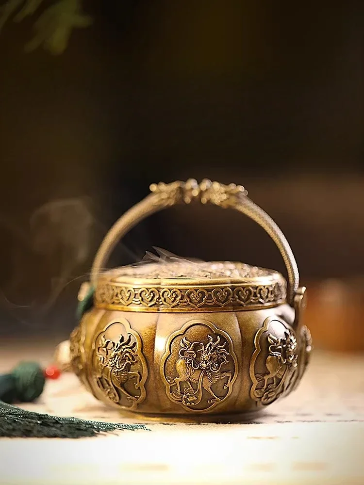 Kirin hand warmer home indoor Chinese antique sandalwood plate aroma burner ornament