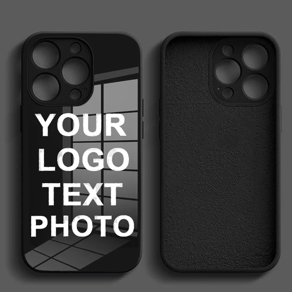 Customized Soft Phone Case for Iphone 15 14 12 13 11 Personalized Silicon black Glass Cover Design Picture DIY Custom Text Photo