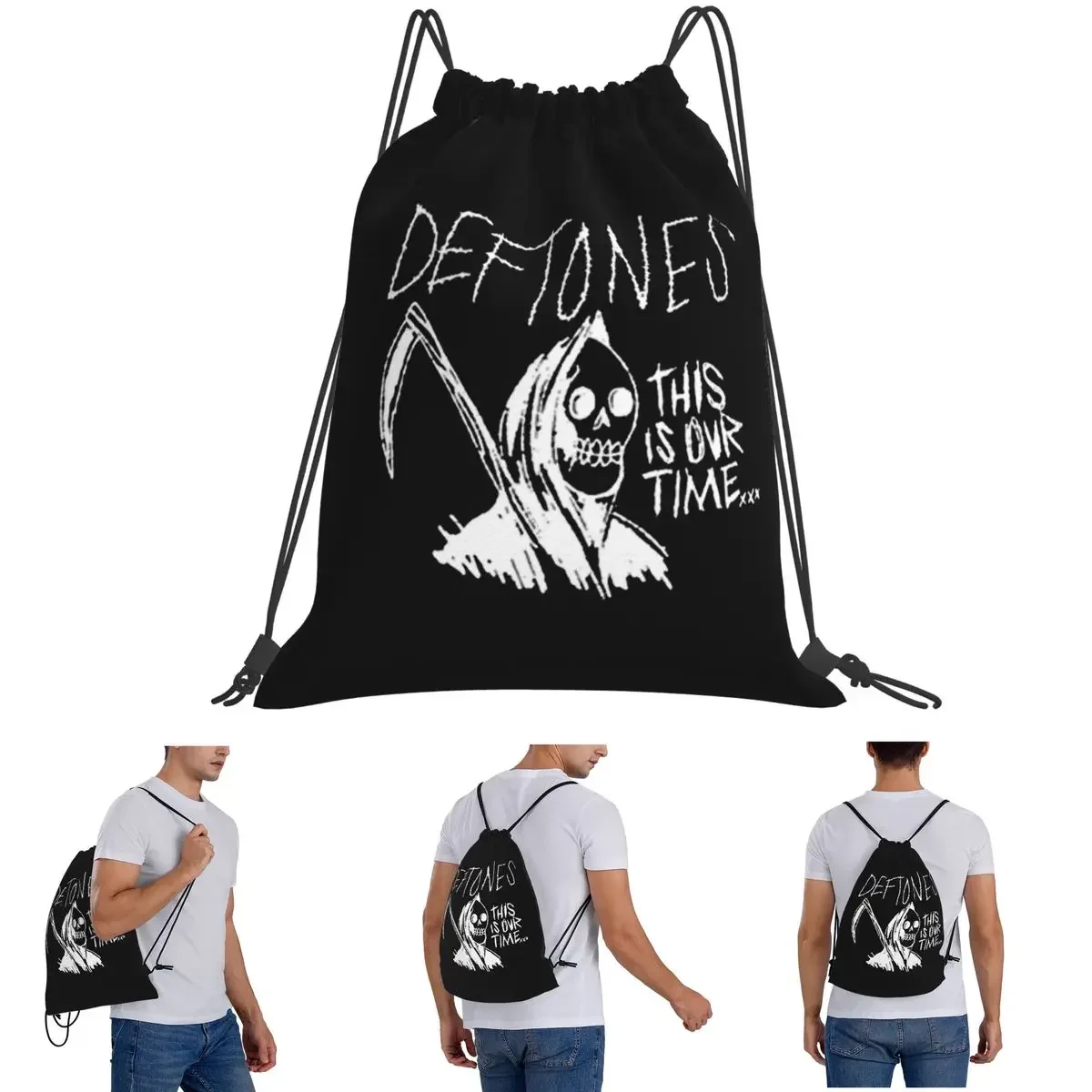 

Металлические рюкзаки Deftones в стиле панк-рок, многофункциональные портативные карманные спортивные сумки на шнурке, сумки для книг для путешествий студентов