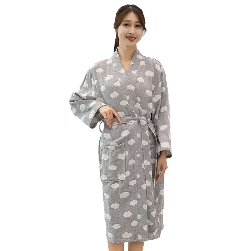 أردية قطنية للنساء بأكمام طويلة للربيع والصيف رداء حمام نسائي مطبوع صباحي ملابس منزلية فضفاضة فساتين نوم