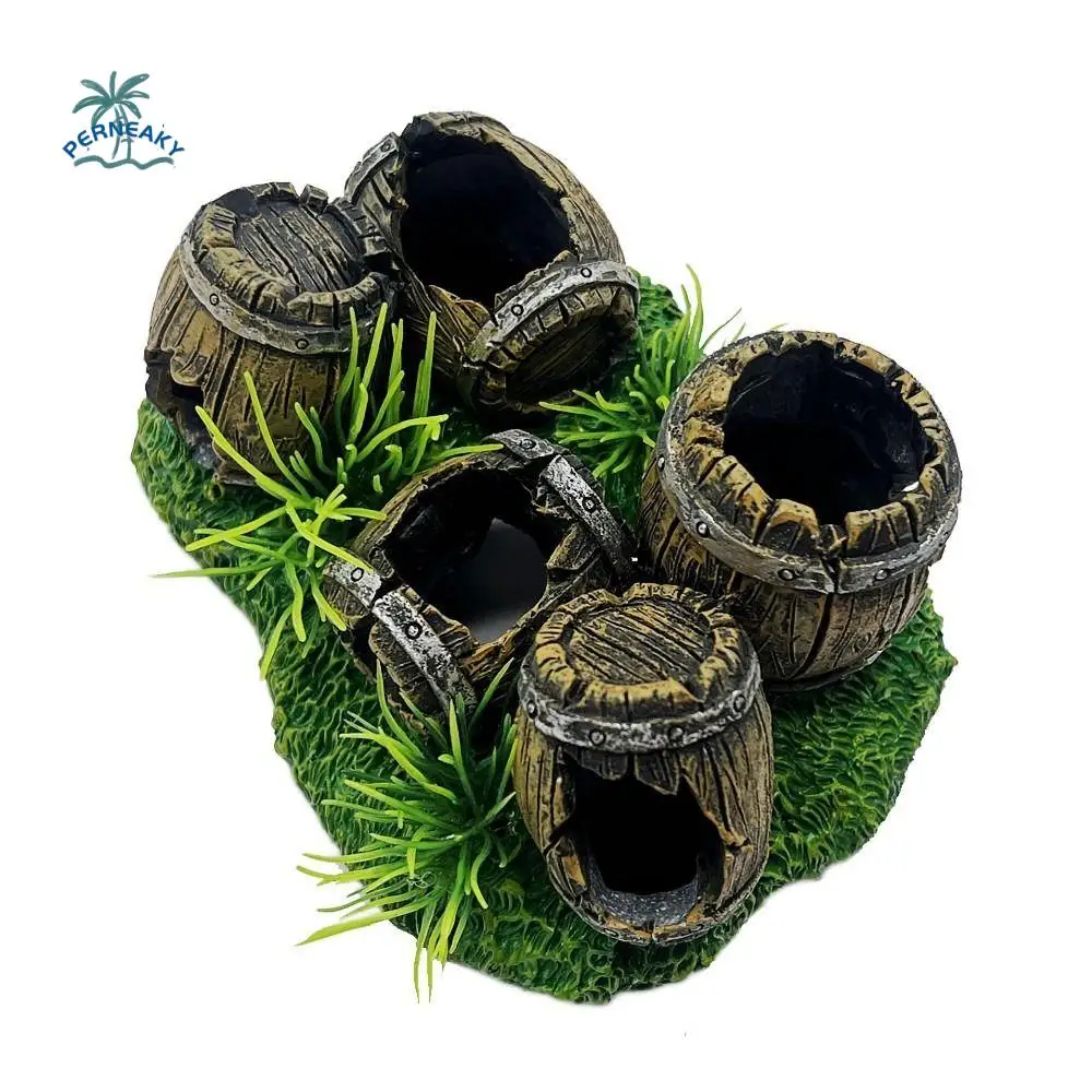 

Resin Hideout Aquarium Ornaments Creative Hollow Artificial Antique Barrels Simulated Fish Tank Barrel Cave