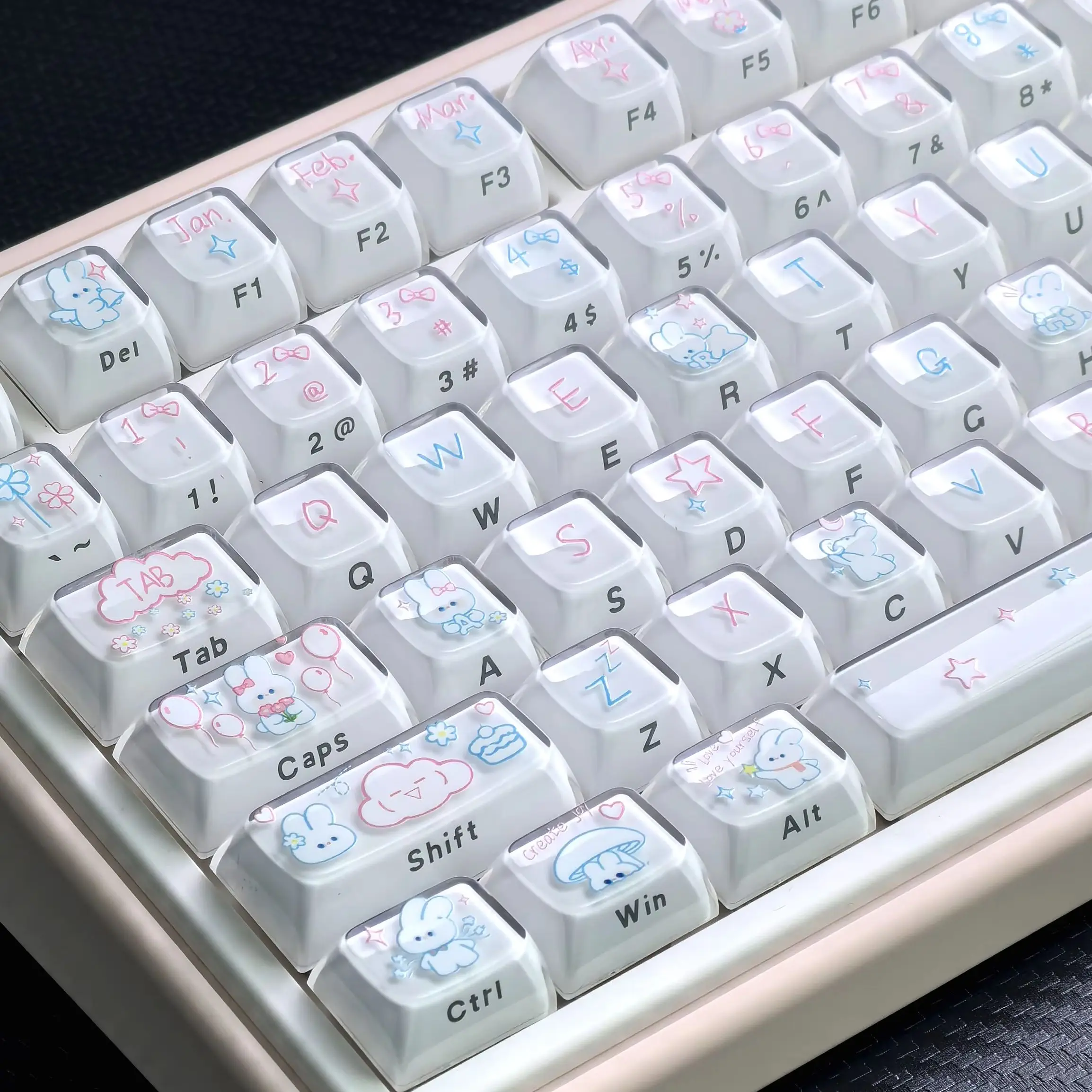 MAIMOOO Little Rabbit Crystal Keycap White Pink Mechanical Keyboard Customization DIY MDA PC Jelly Texture Keycap