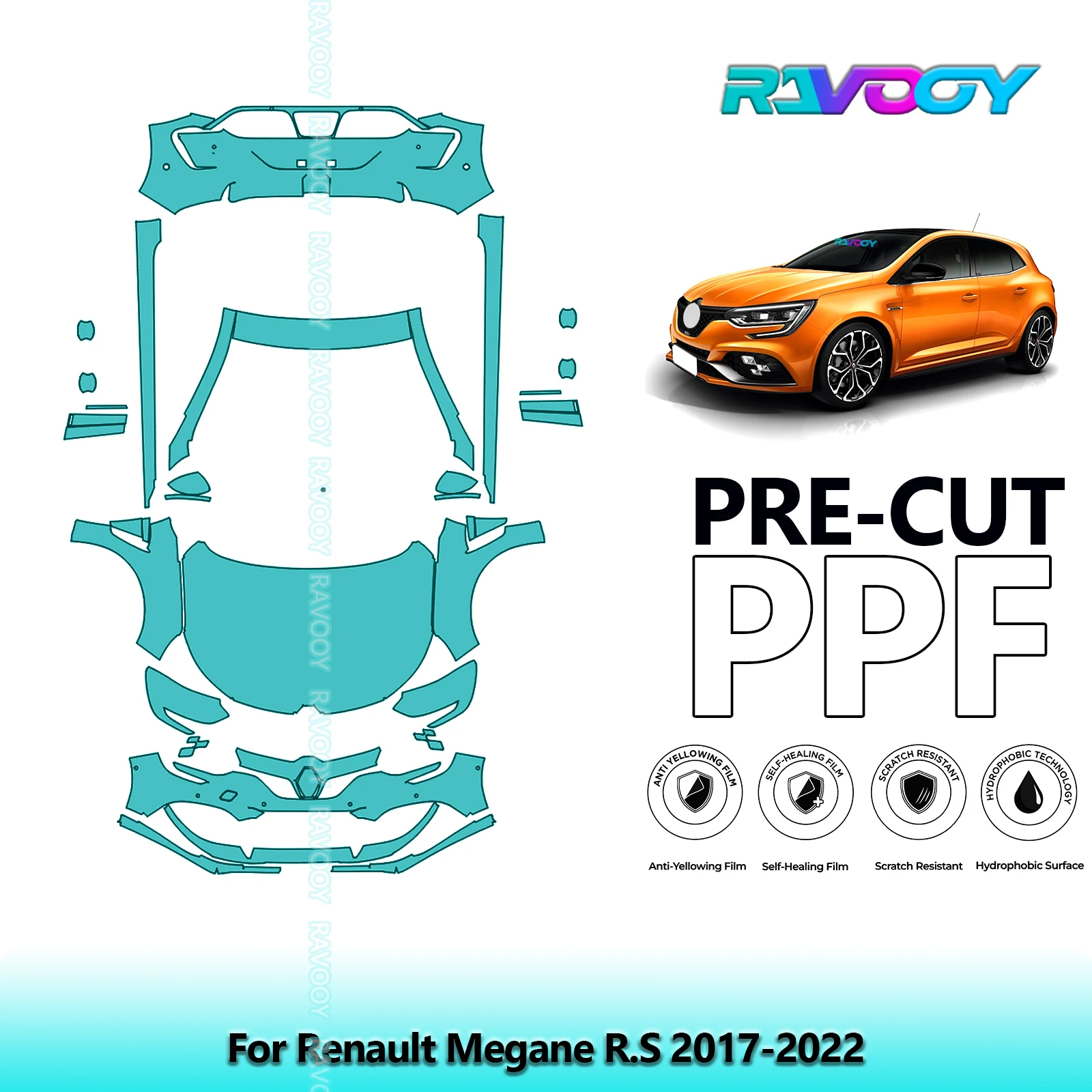 

Front Kit+Rockers+Rear Bumper Clear Bra Precut PPF Paint Protection Film For Renault Megane R.S 2017-2022