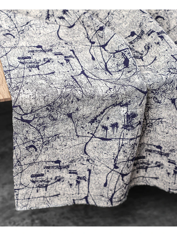 Jacquard Denim Fabric Chinese Style Art Jacket Clothing Designer Fabric By The Meters Line Graffiti Polyester Viscose Material