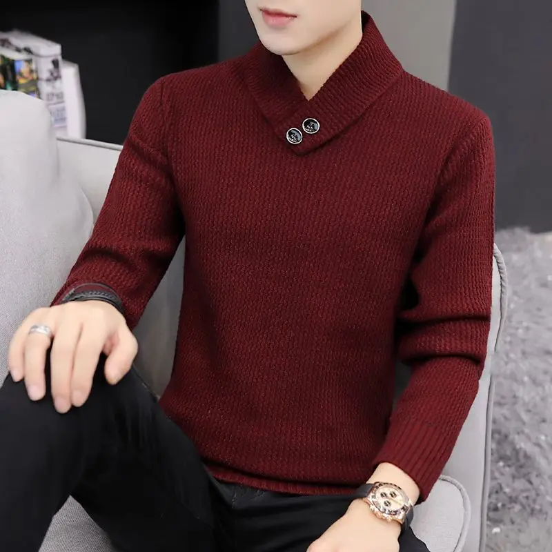 Fashion Solid Color Knitted Button Spliced All-match Sweaters Men\'s Clothing 2022 Autumn New Casual Pullovers Loose Korean Tops