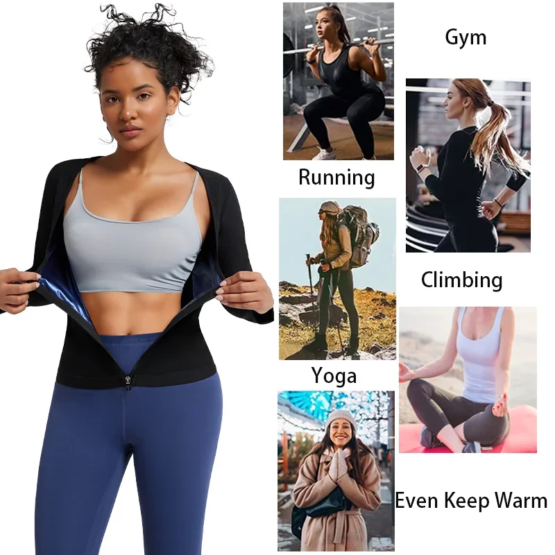 SLIMBELLE Top da Sauna da Donna per Perdita di Peso Maniche Lunghe Body Shaper Sudore Vita Trainer Cerniera Top Dimagrante Allenamento Sauna Gilet