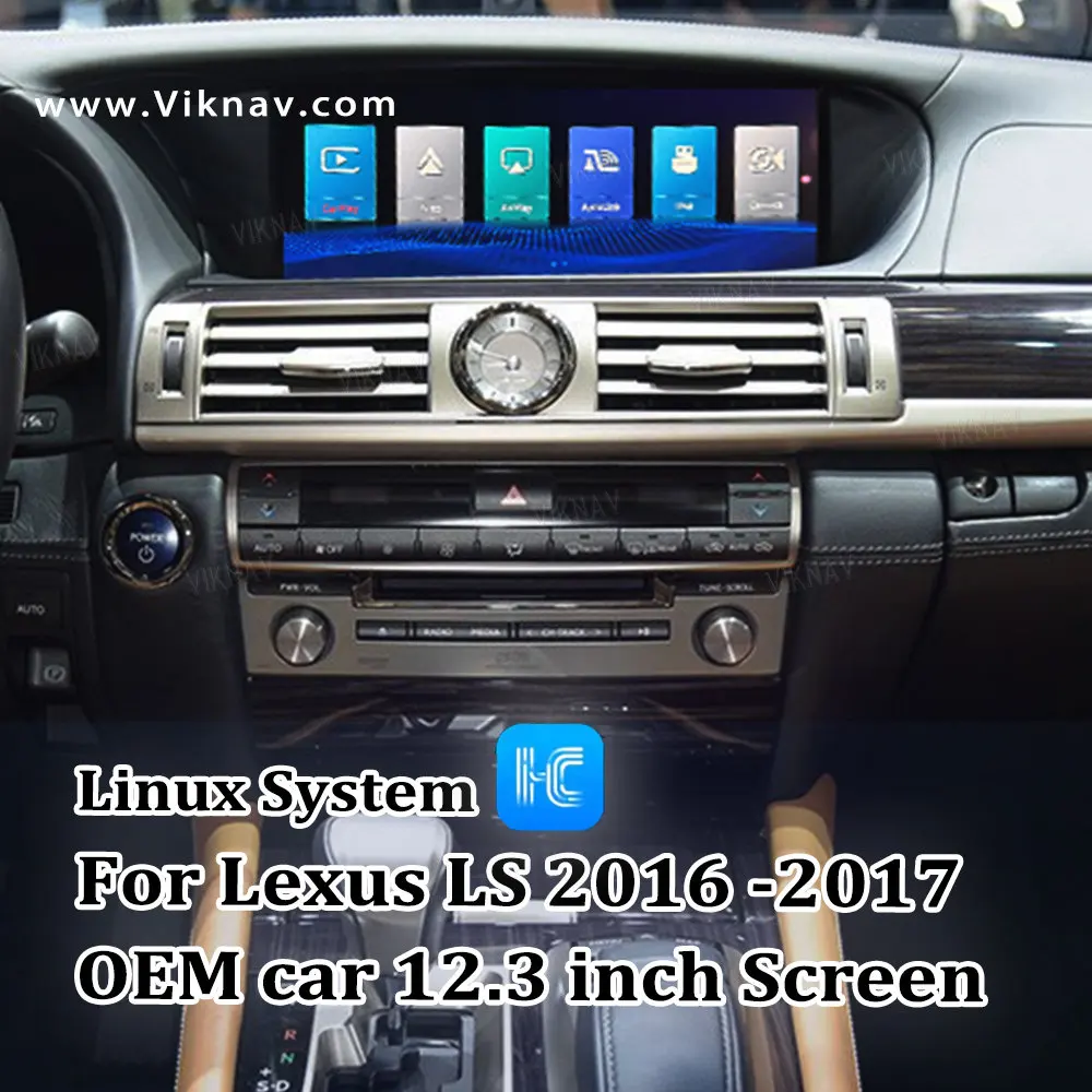 Viknav For Original Car 12.3 Inch Screen Linux System For Lexus LS 2016 2017 Wireless Apple CarPlay Android Auto (Full Screen)