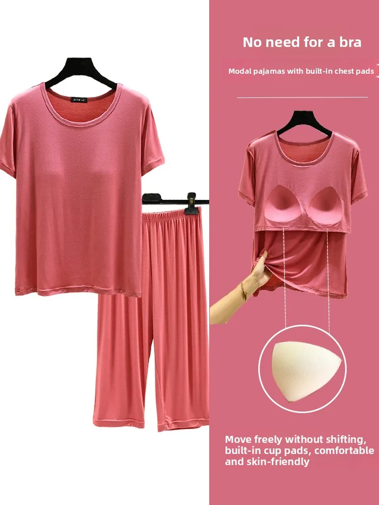 

Modal Home Clothes Set Casual Loose ort Sve Spwear Large Size Two-Piece Set July Deer Brand round Ne Thin Fabric