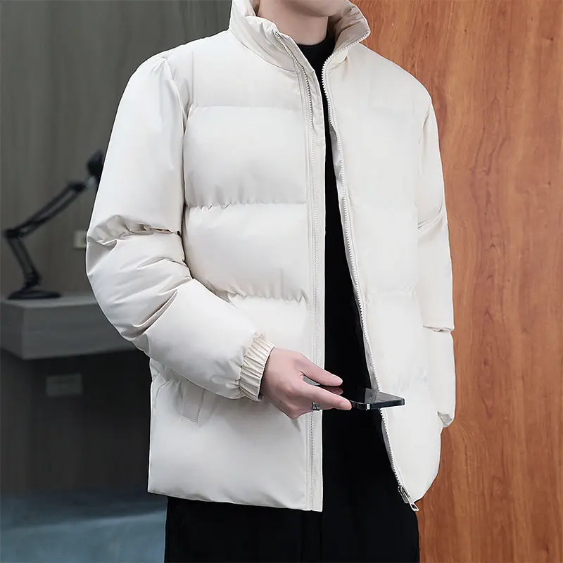 Autumn Winter New Fashion Long Sleeve Stand Collar Solid Parkas Men's Clothing Korean Zipper Warm All-match Simplicity Trend Top