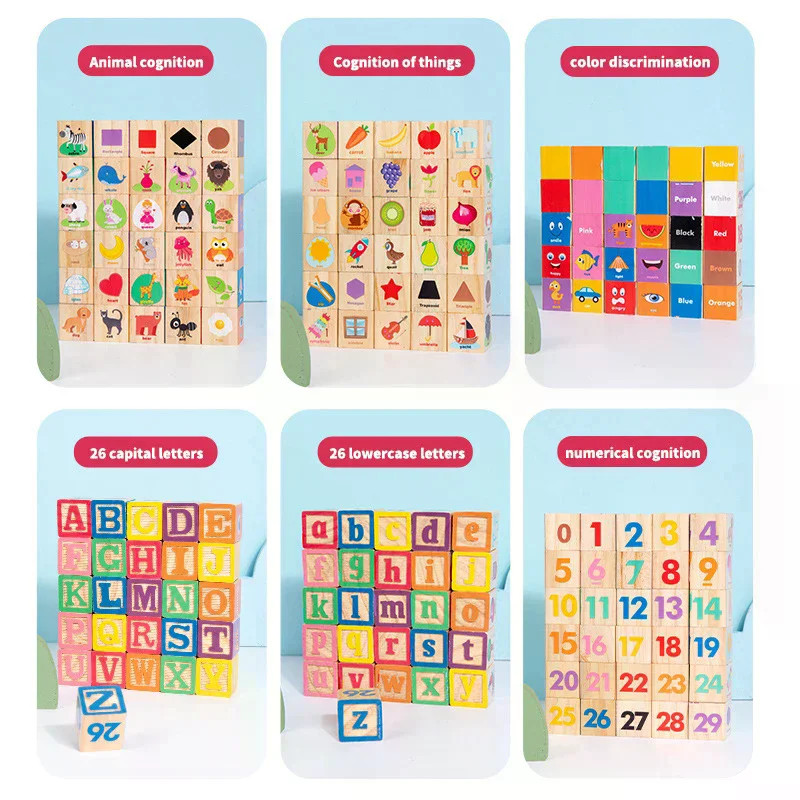 كتل أرقام خشبية من مونتيسوري ألعاب التعلم المبكر للأطفال على شكل حروف ملونة للإدراك الحيواني لغز تعليمي لمرحلة ما قبل المدرسة #2