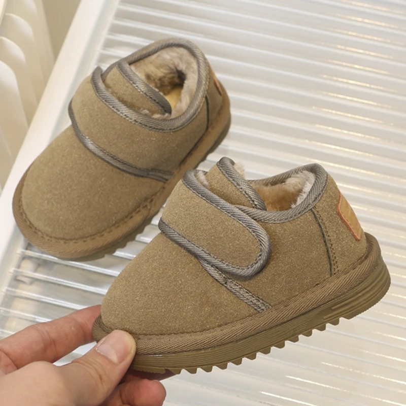 

Brand Winter Shoes For 0-6years Children Woman Solid Warm Shallow Suede Home Shoes With Thick Plush For Little Kids Girls Boys