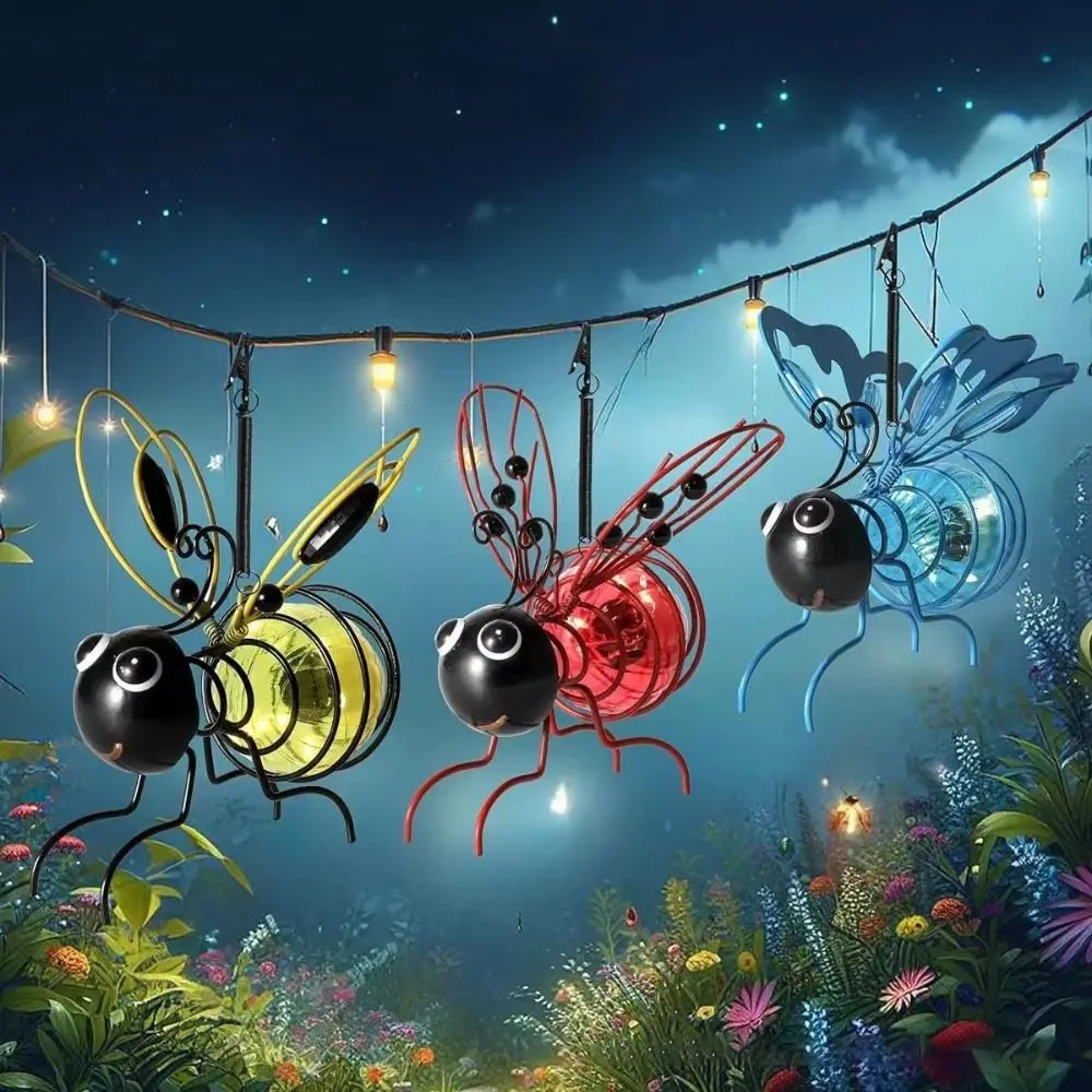 

Cute Honeybee Solar Iron Insect Statue Beetle Iron Garden Hanging Tree Ornament Butterfly Waterproof Halloween Fairy Light