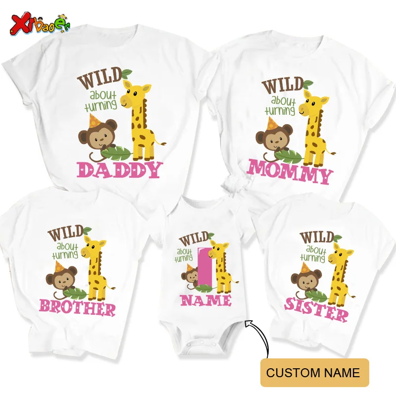 

Family Matching Birthday party T shirt for girls Animal Clothes Kids Safari Zoo Family T shirt 1st Giraffe Clothing Custom Name