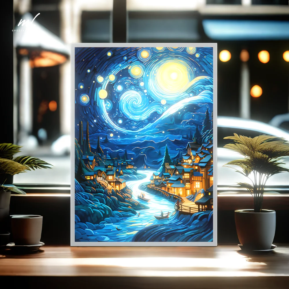 Van Gogh Art LED decorazione della casa pittura leggera, cornice per foto moderna e semplice, regalo unico della lampada dell'umore notturno ricaricabile