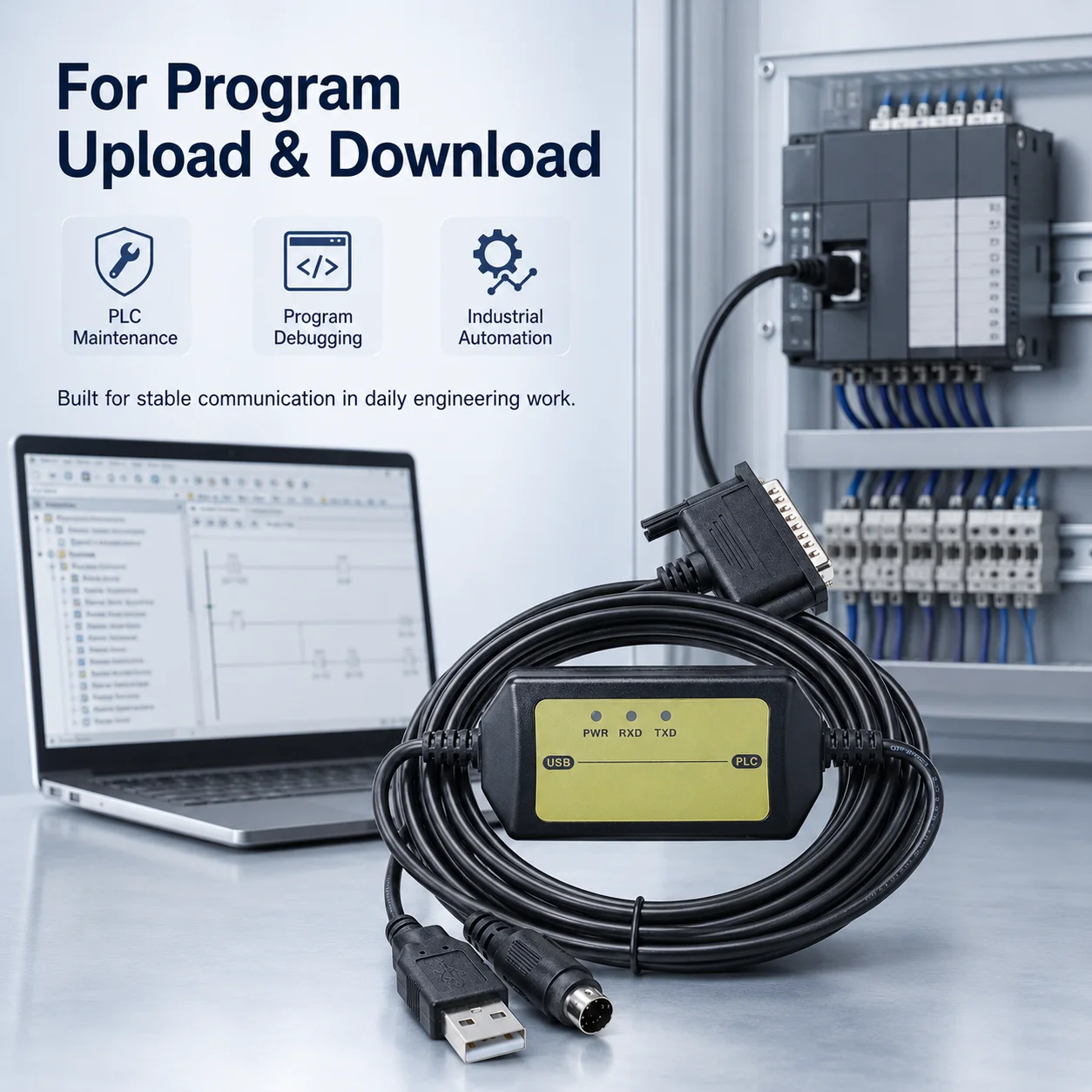 USB-SC09 PLC Programming Cable for Mitsubishi FX1N FX2N FX3U A1S, Enhanced Version USB Upload Download Communication Cord, 3M