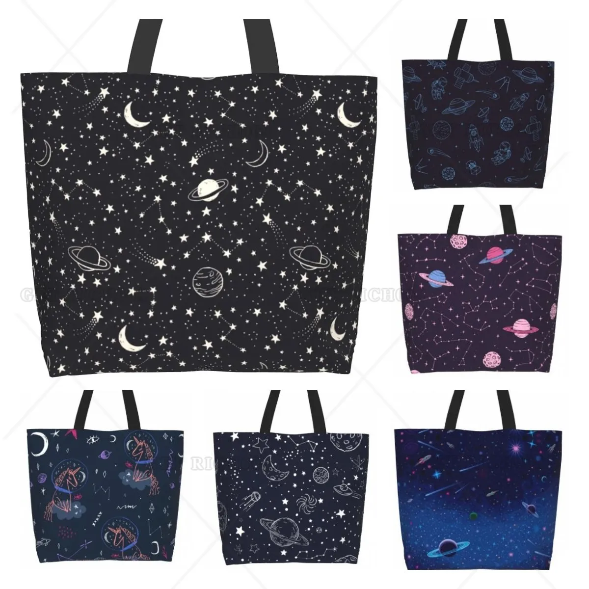 

Moon Stars Planet Space Women Shoulder Bag Large Reusable Eco-friendly Shopping Bags Portable Storage Handbag One Size