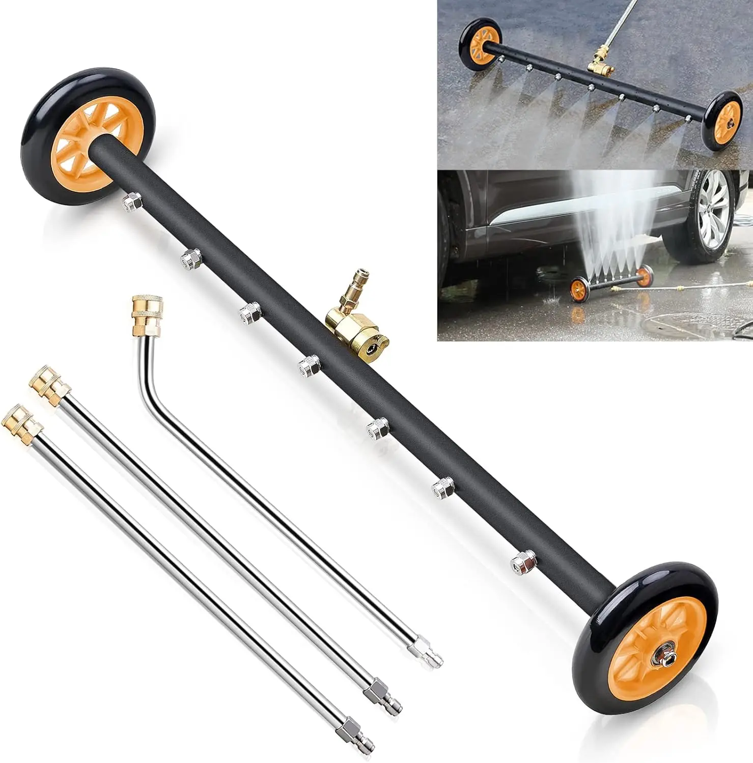 

Pressure Washer Undercarriage Cleaner, 24' Attachments with 7 Nozzles, 4000 PSI, 2x Extension Wand, 1x 75° Angled Wand