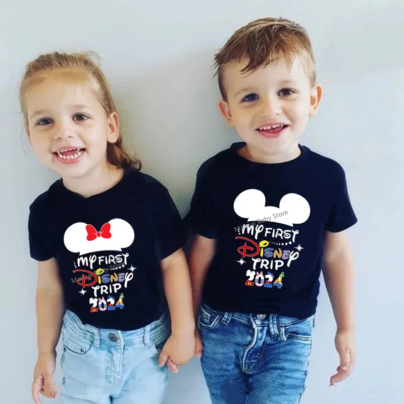 My First Disney Trip 2024 Family Matching Shirts Cotton Daddy Mommy and Me Kids Tshirts Baby Romper Disney Vacation Outfits