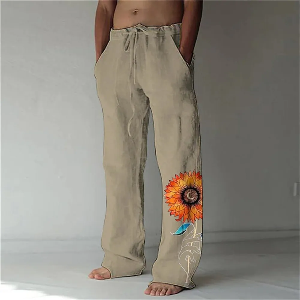 Pantalon à jambes larges pour homme, Streetwear, décontracté, imprimé, motif perroquet, pissenlit, tournesol, à la mode