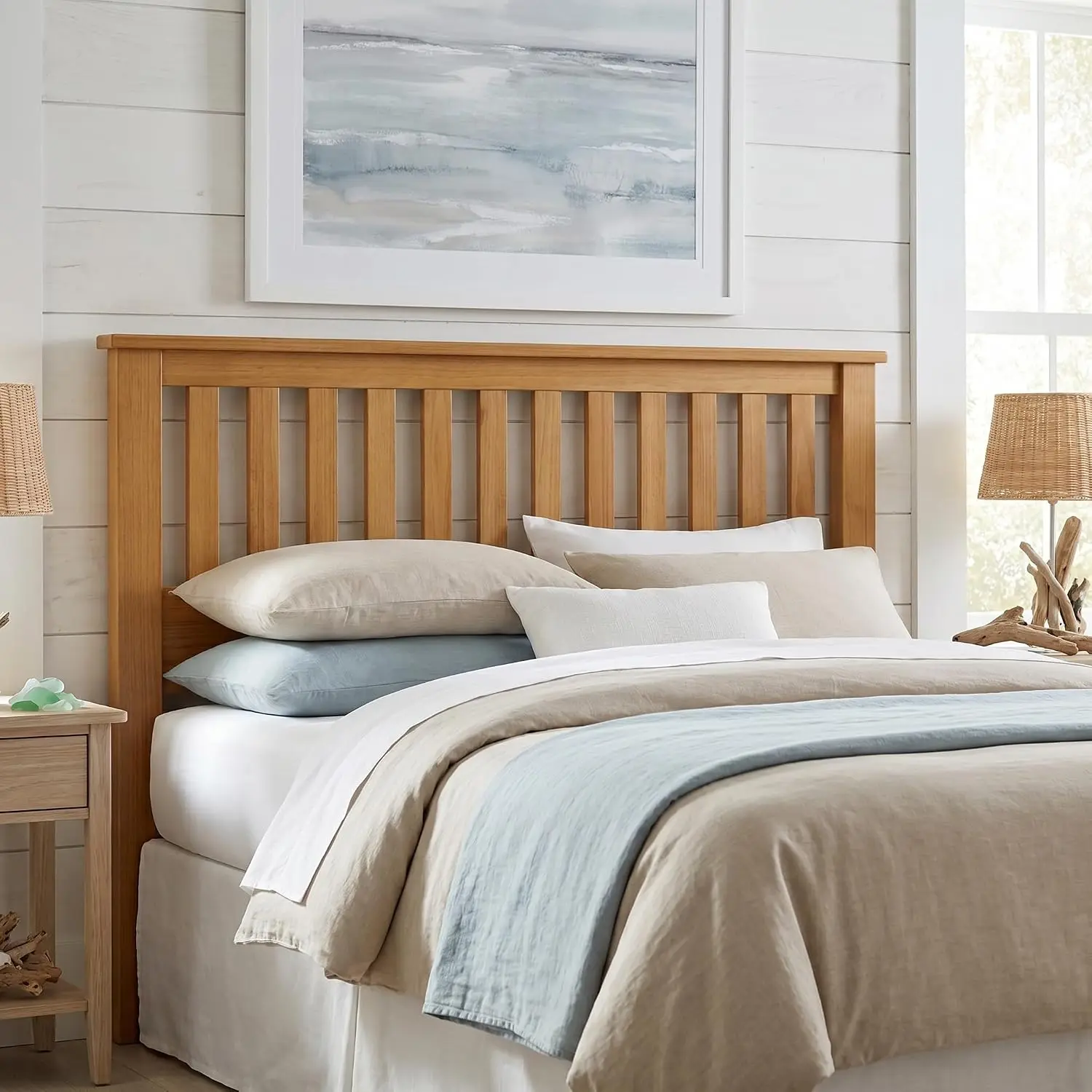 Wood Panel Headboard with Mission Slats Queen Pine, Customized