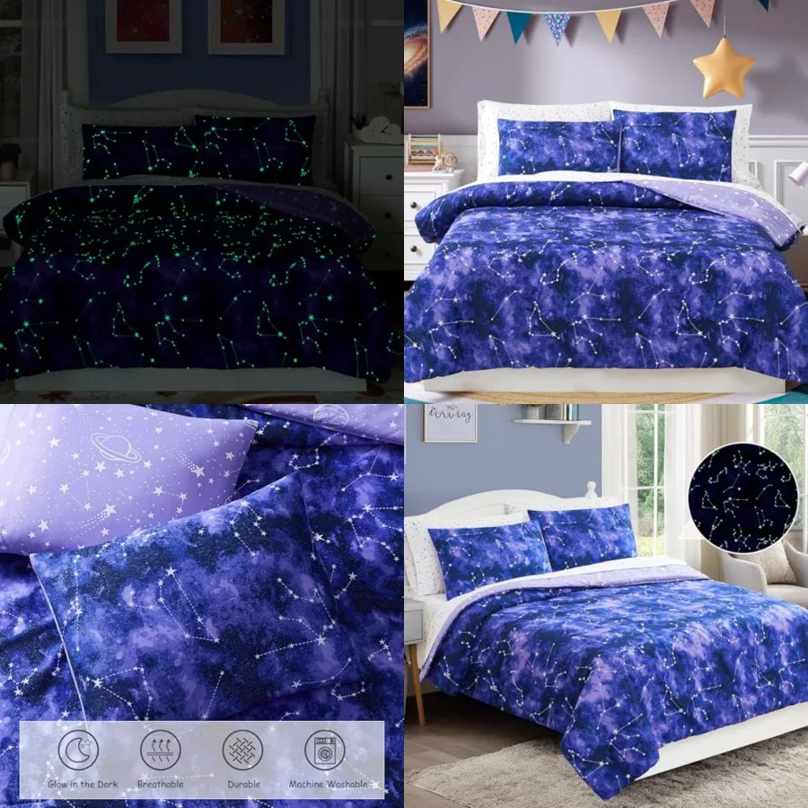 

Comforter Set - 5 Pieces Girls Boys Galaxy Glow in the Dark Bedding Sets for,Ultra Soft Bed in A Bag with Sheets