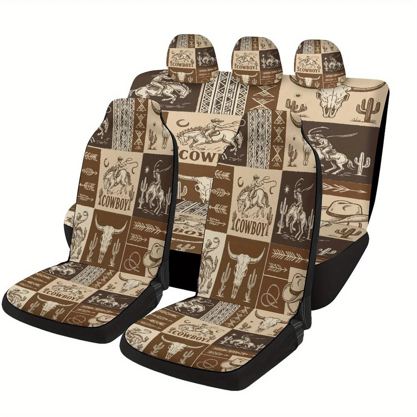 

Cowboy Patterns Themed Car Seat Cover Set For Most Cars, Fashionable Novelty Car Seat Protector Covers Full Set, Universal Car S
