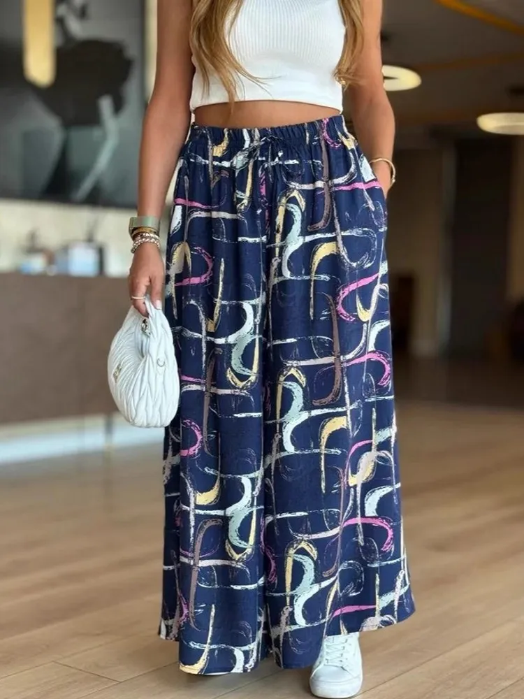 

Plus Size Pants Women Elastic High Waist Long Flare Pants Autumn Winter Fashion Print Velour Oversize Office Lady Trouser