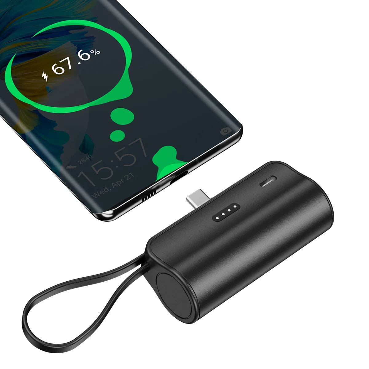 Hganus Mini Powerbank 5000mAh Powerbank Tascabile Portatile con Cavo Integrato Batteria Esterna Ricarica Tipo C per iPhone Xiaomi Huawei