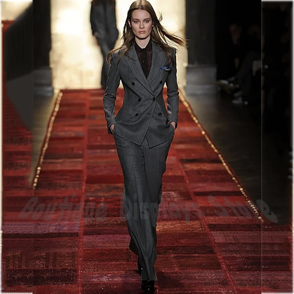 

Chic Dark Grey Women's Suits Two Pieces(Jacket+Pants) Fashion Show Peak Lapel Double Breasted Straight Casual Party Outfit