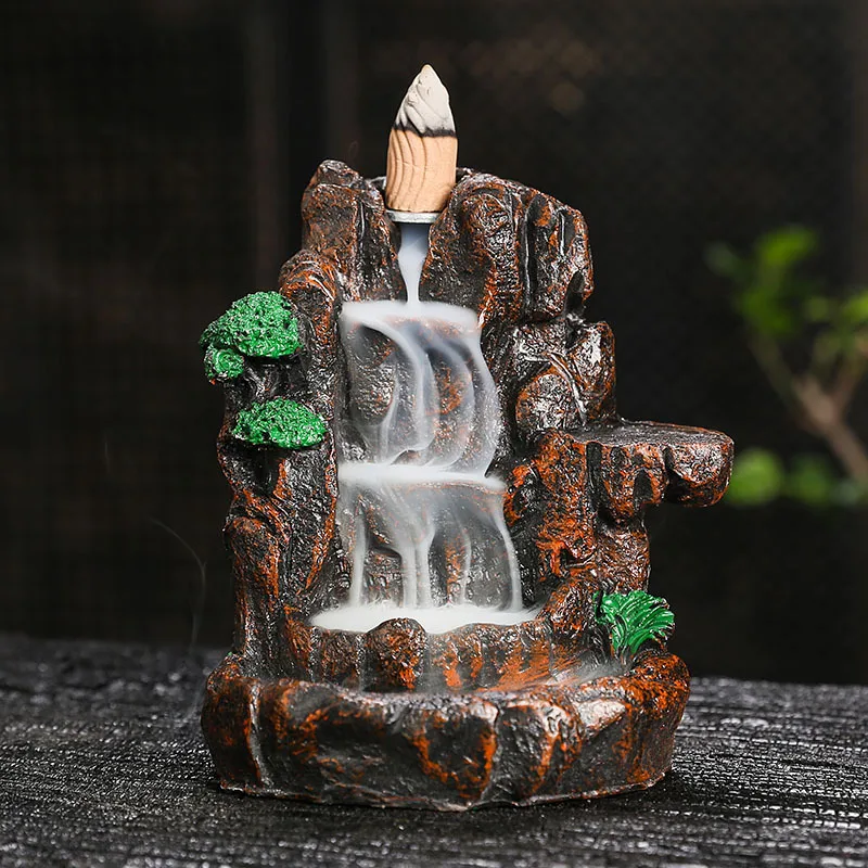 Creative Mountain Water Backflow Incense Tower Aromatherapy Burner for Indoor Home Use with Agarwood and Sandalwood