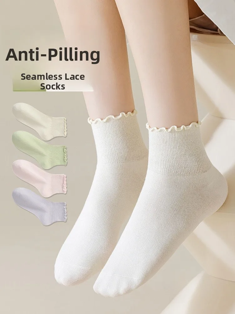 

Pure Cotton No-ow Sos Women's Thin Summer Breathable Cotton Sweat Absorbent f Tube Sos for Flats Lace Trim Sos