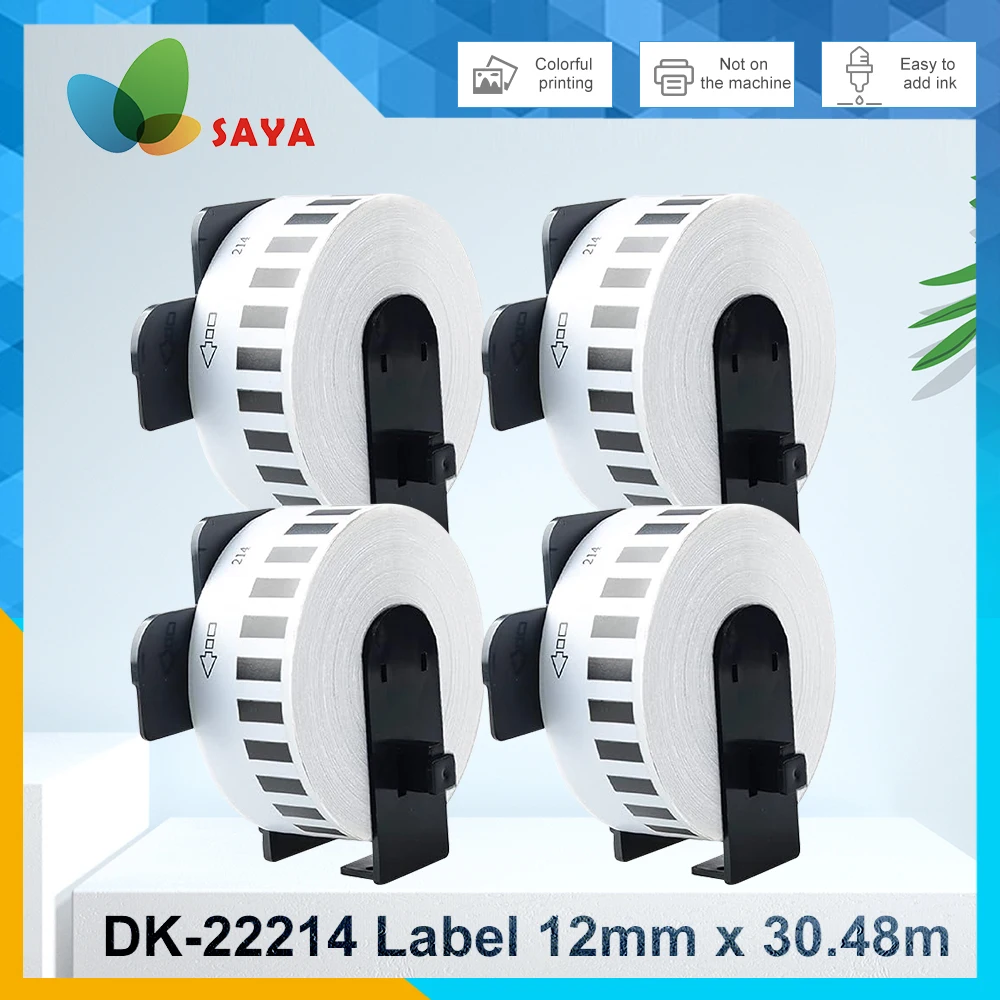 4 Roll DK22214 Label Continuous Thermal Paper 12mmx30.48m Compatible for Brother QL Label Printer QL-500 QL-570 Machine Dk-22214