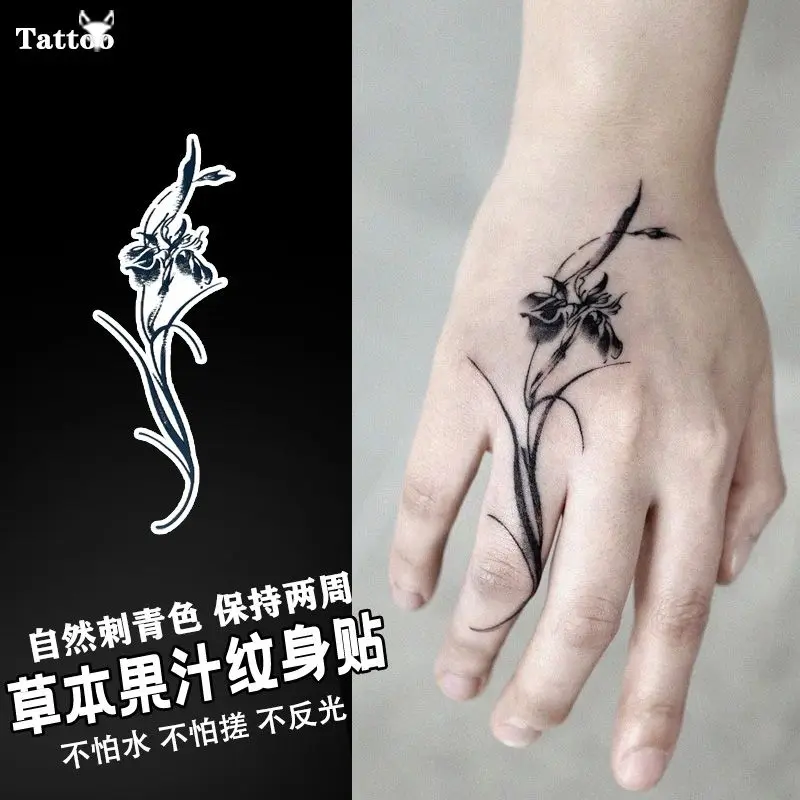 

Herbal Juice Tattoo Stickers for Women Finger Lasting Tattoo Sexy Iris Flower Temporary Tattoos Clavicle Waterproof Fake Tattoo