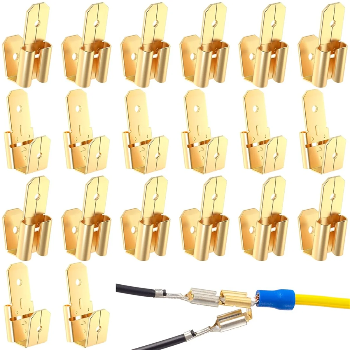 Dual Male Piggyback Spade Connectors, 3 Way Electrical Female Male Spade Crimp Terminals Assortment Kit Gold