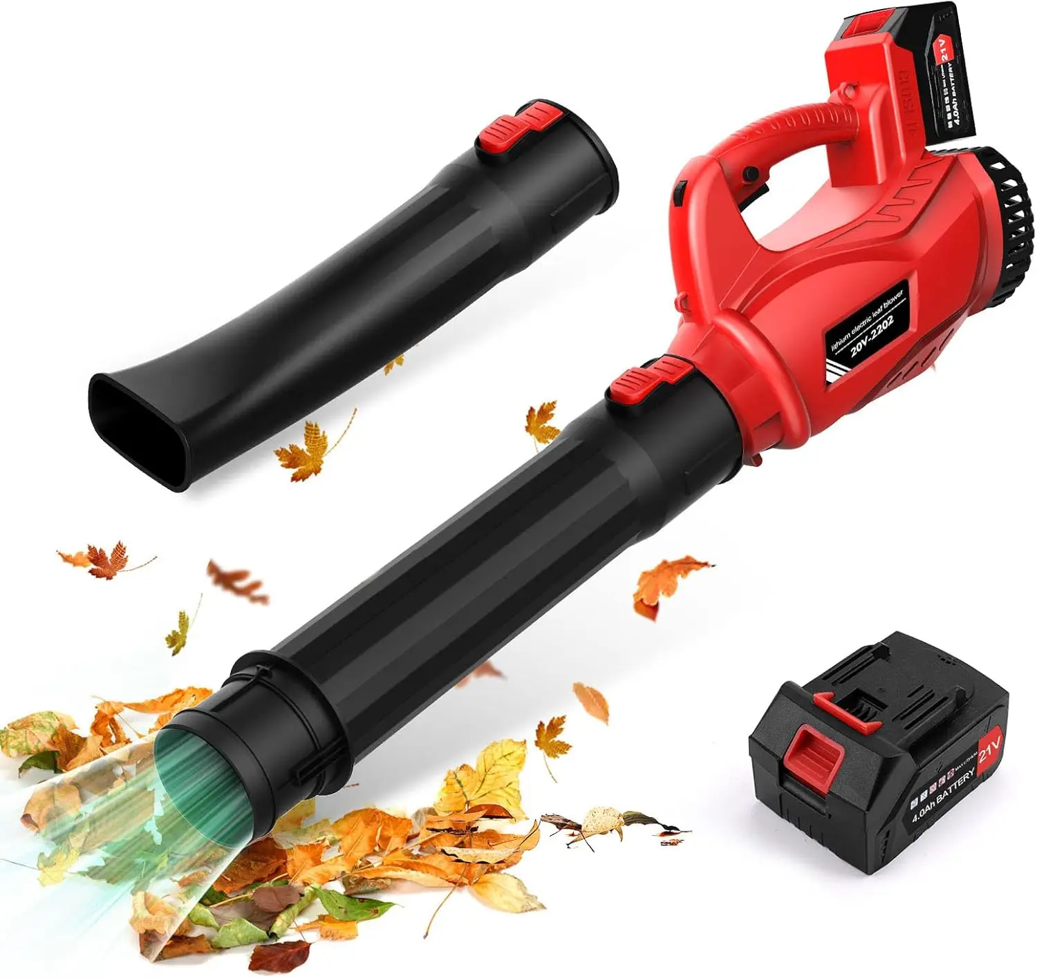 

Leaf Blower Cordless 21V, 320 CFM 180 MPH Battery Powered Leaf Blower with 4000mAh Battery and Charger, 2 Section Tubes