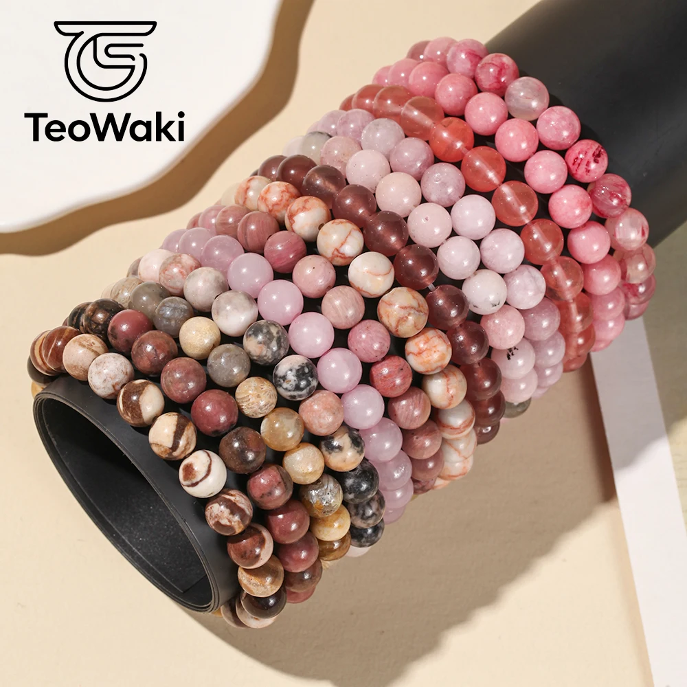 TeoWaki Dainty Polished Natural Stone Beaded Bracelet Massive Color Options Daily Jewelry Stackable Accessory Best Gift 19cm