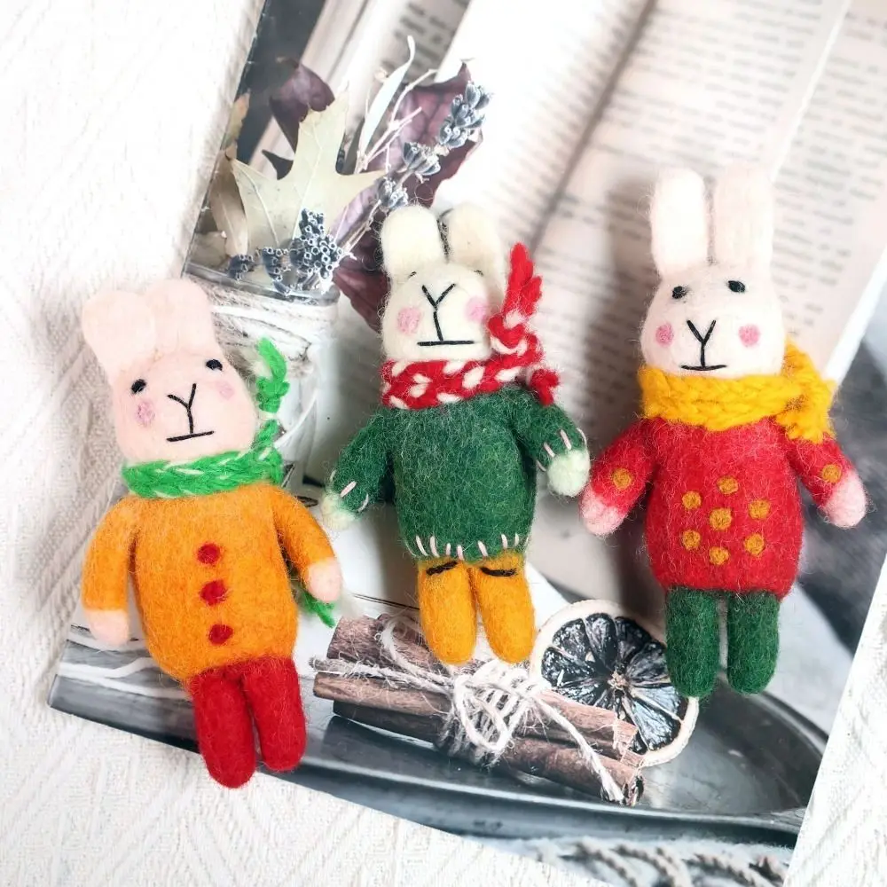 Ins Wind Cute Cartoon Doll Keychain Rabbit Plush Car Keychain Wool Felt Small Props Bag Hanging Accessories