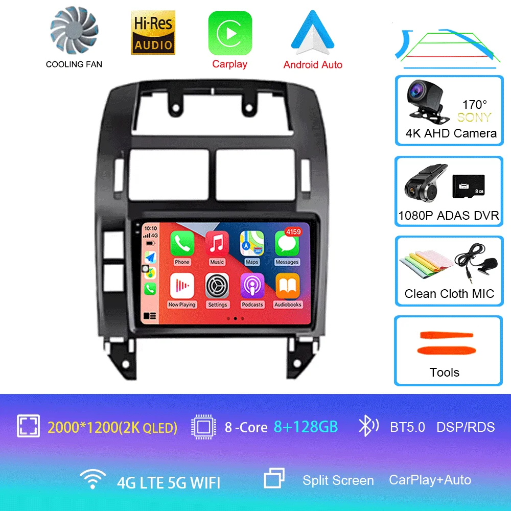Auto radio Android 16 multimediaspeler GPS Carplay QLED scherm stereo voor Volkswagen VW Polo MK4 6Q 9N 9N3 2004-2009