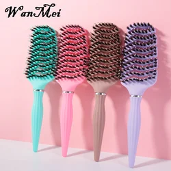 1pcs Curved Vented Boar Bristle Comb Professional Scalp Massage Comb Detangling Curl Anti-static Hairbrush Salon Styling Tool