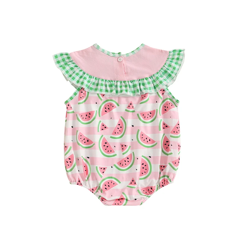 0-18M Toddler Baby Girls Watermelon Print Rompers Summer Cute Sleeveless Ruffles Round Neck Jumpsuits Infants Clothes