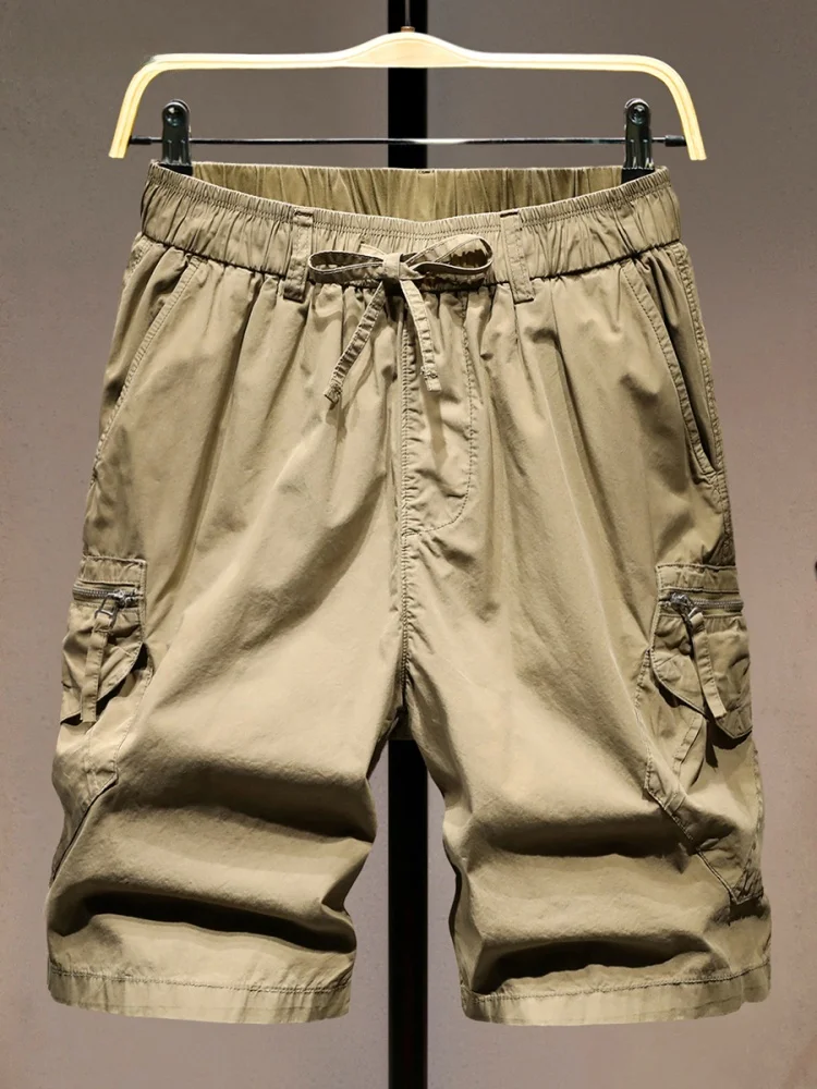 

High Quali Pure Cotton Khaki Workwear Five-Quarter orts Men's Summer Loose Versatile Outdoor Multi-ket Casual orts