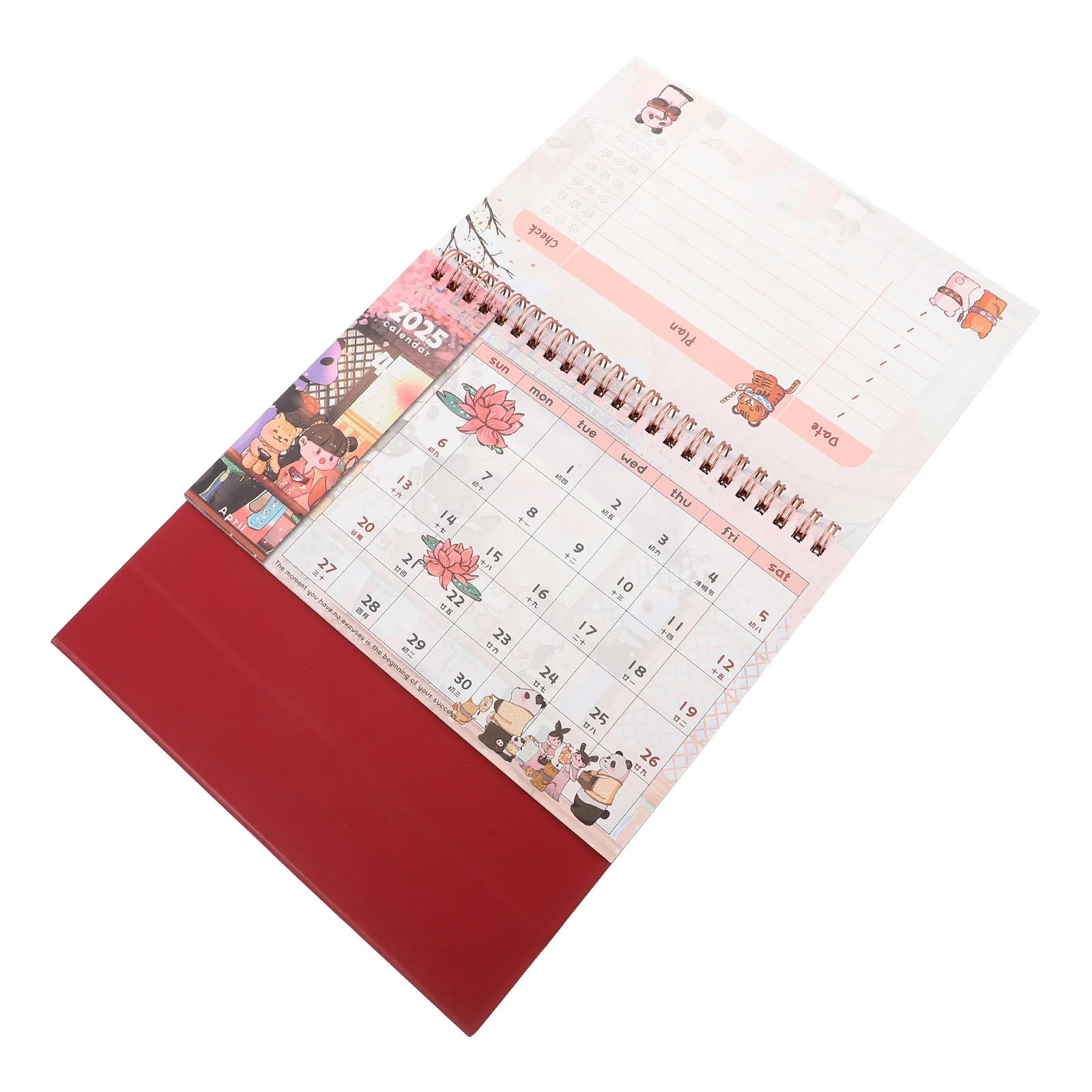 Monthly Cartoon DeskCalendar ChineseStyle Retro OfficeAccessory CreativeCoil Planner FlipTabletop Schedule 2025 YearlyDaily